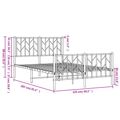 vidaXL Bedframe met hoofd- en voeteneinde metaal zwart 120x200 cm