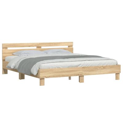 vidaXL Bedframe met hoofdeinde bewerkt hout sonoma eiken 200x200 cm