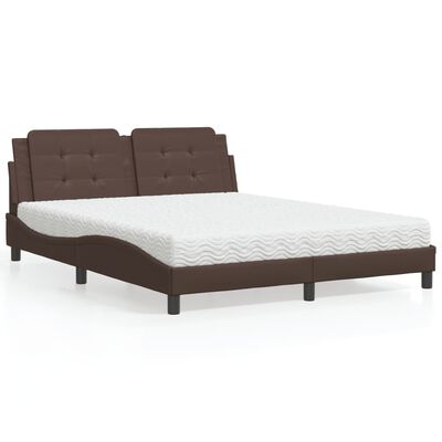 vidaXL Bed met matras kunstleer bruin 160x200 cm