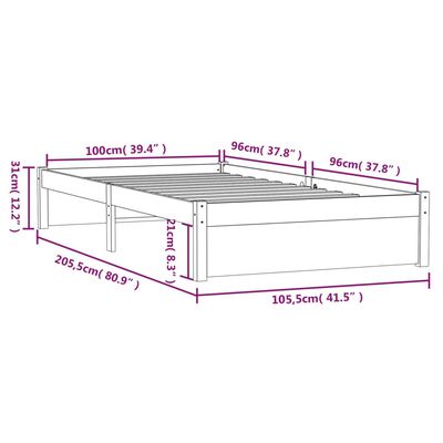 vidaXL Bedframe massief hout wit 100x200 cm