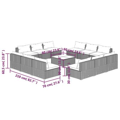 vidaXL 13-delige Loungeset met kussens poly rattan grijs