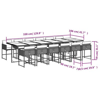 vidaXL 13-delige Tuinset met kussens poly rattan zwart