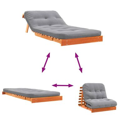 vidaXL Futon slaapbank met matras 80x206x11 cm grenenhout wasbruin