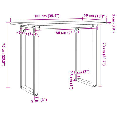 vidaXL Eettafel O-frame 100x50x75 cm massief grenenhout en gietijzer