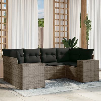 vidaXL 6-delige Loungeset met kussens poly rattan grijs