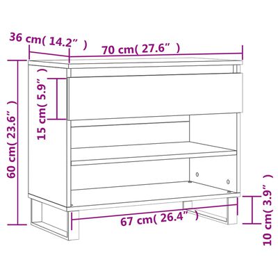 vidaXL Schoenenkast 70x36x60 cm bewerkt hout sonoma eikenkleurig