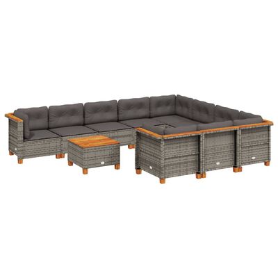 vidaXL 11-delige Loungeset met kussens poly rattan grijs