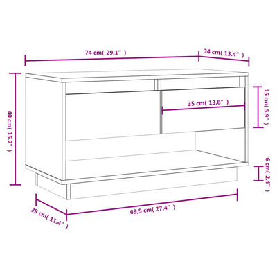 vidaXL Tv-meubel 74x34x40 cm massief grenenhout honingbruin