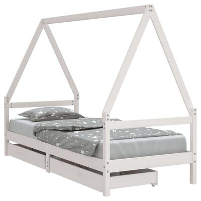 vidaXL Kinderbedframe met lades 90x200 cm massief grenenhout wit