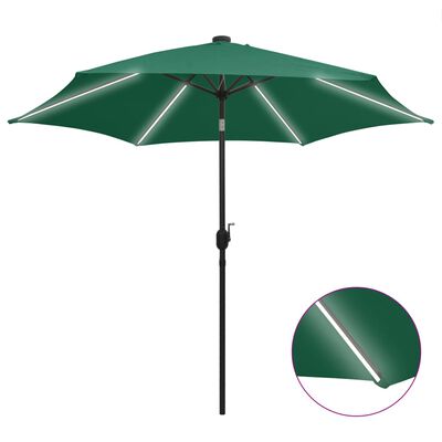 vidaXL Parasol met LED-verlichting en aluminium paal 300 cm groen