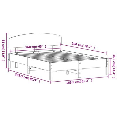 vidaXL Bedframe zonder matras massief grenenhout wasbruin 160x200 cm