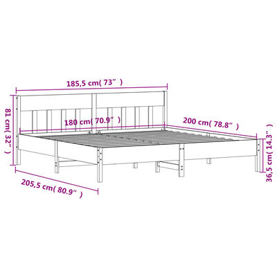 vidaXL Bedframe zonder matras massief grenenhout wasbruin 180x200 cm