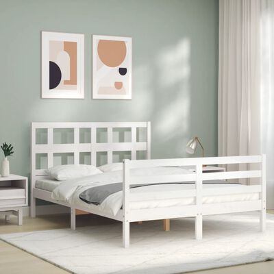 vidaXL Bedframe met hoofdbord massief hout wit 120x200 cm