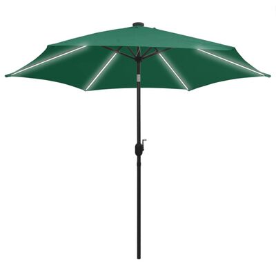 vidaXL Parasol met LED-verlichting en aluminium paal 300 cm groen