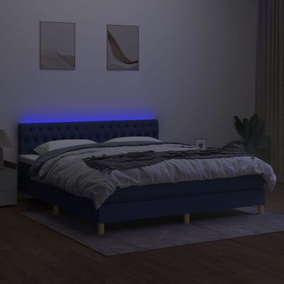 vidaXL Boxspring met matras en LED stof blauw 180x200 cm