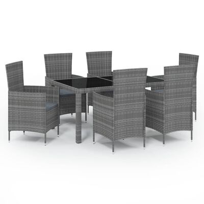 vidaXL 7-delige Tuinset met kussens poly rattan grijs