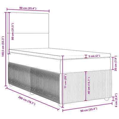 vidaXL Boxspring met matras stof lichtgrijs 90x200 cm