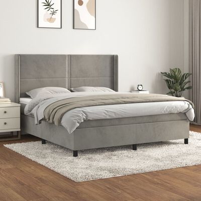 vidaXL Boxspring met matras fluweel lichtgrijs 180x200 cm