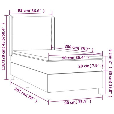 vidaXL Boxspring met matras fluweel lichtgrijs 90x200 cm