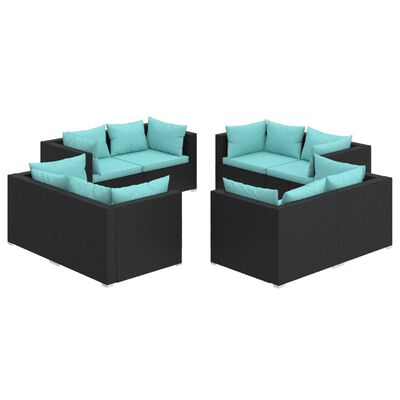 vidaXL 8-delige Loungeset met kussens poly rattan zwart