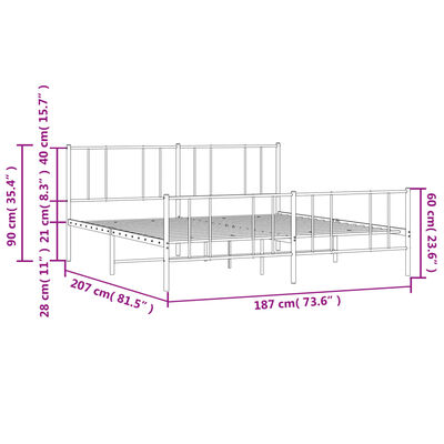 vidaXL Bedframe met voetbord zonder matras metaal zwart 180x200 cm