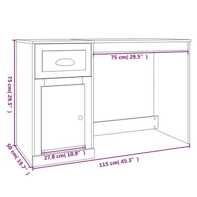 vidaXL Bureau met lade 115x50x75 cm bewerkt hout betongrijs