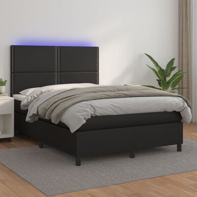 vidaXL Boxspring met matras en LED kunstleer zwart 140x190 cm