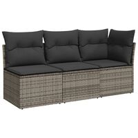 vidaXL Tuinbank 3-zits met kussens poly rattan grijs