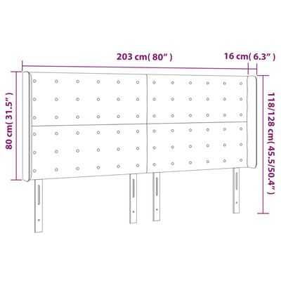 vidaXL Hoofdbord met randen 203x16x118/128 cm stof taupe