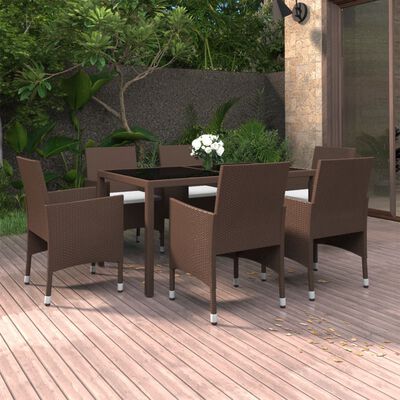 vidaXL 7-delige Tuinset poly rattan en gehard glas bruin