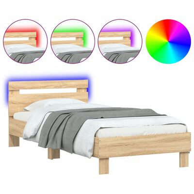 vidaXL Bedframe met hoofdbord en LED sonoma eikenkleurig 90x200 cm