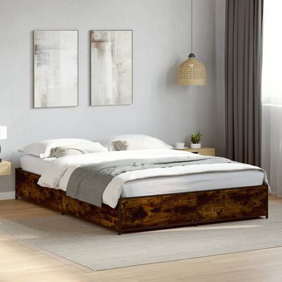 vidaXL Bedframe bewerkt hout metaal gerookt eikenkleurig 120x190 cm