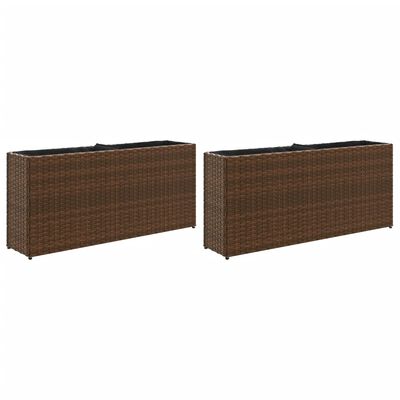 vidaXL Plantenbakken met 2 potten 2 st 90x20x40 cm poly rattan bruin