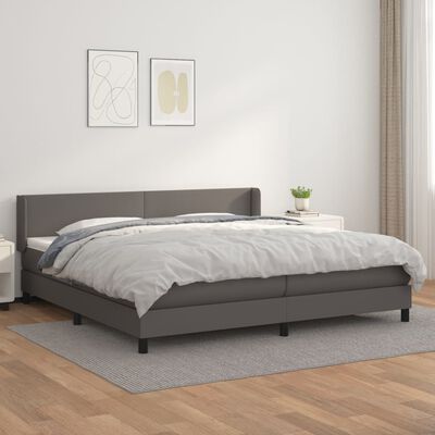 vidaXL Boxspring met matras kunstleer grijs 200x200 cm