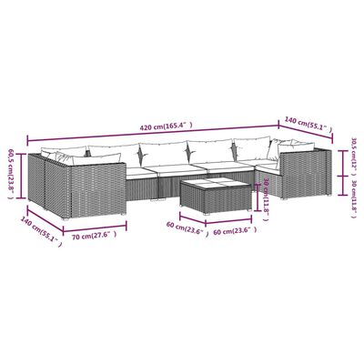 vidaXL 8-delige Loungeset met kussens poly rattan zwart