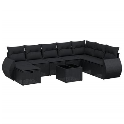 vidaXL 9-delige Loungeset met kussens poly rattan zwart