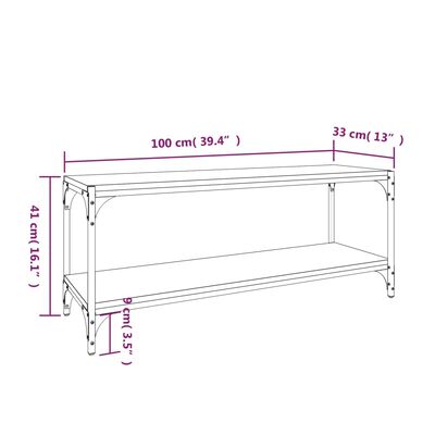 vidaXL Tv-meubel 100x33x41 cm bewerkt hout en staal gerookt eikenkleur