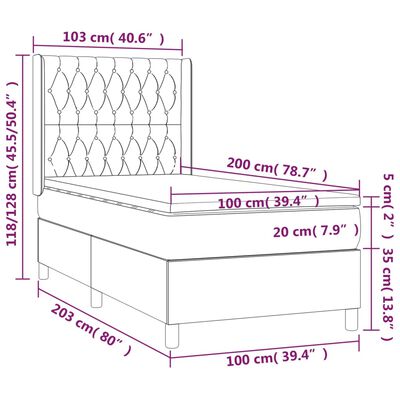 vidaXL Boxspring met matras en LED stof crèmekleurig 100x200 cm