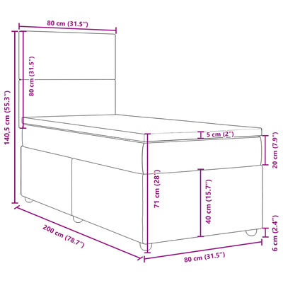 vidaXL Boxspring met matras stof donkergrijs 80x200 cm