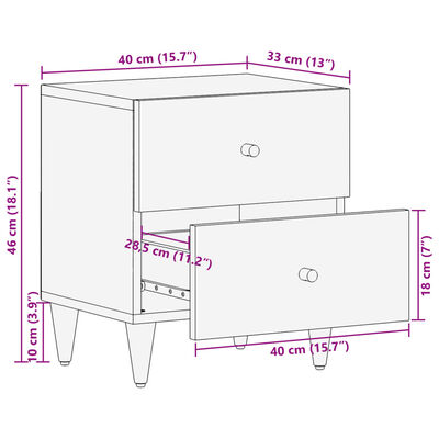 vidaXL Nachtkastjes 2 st 40x33x46 cm massief mangohout