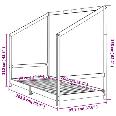 vidaXL Kinderbedframe 90x200 cm massief grenenhout zwart