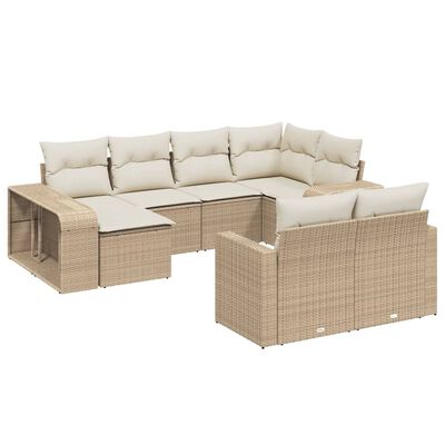 vidaXL 10-delige Loungeset met kussens poly rattan beige