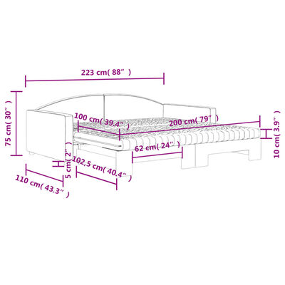 vidaXL Slaapbank met onderschuifbed en matrassen 100x200 cm stof zwart