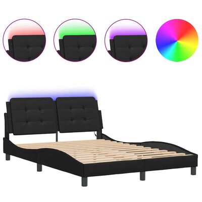 vidaXL Bedframe met LED-verlichting kunstleer zwart 140x200 cm