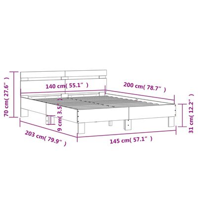 vidaXL Bedframe met hoofdeinde bewerkt hout grijs sonoma 140x200 cm