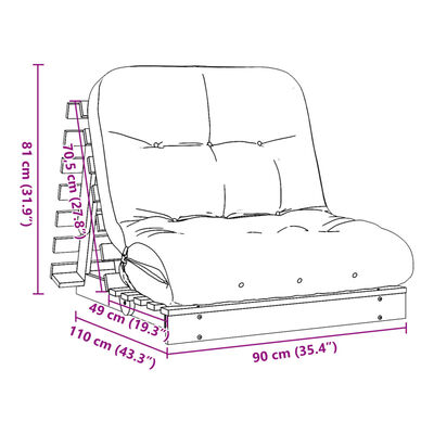 vidaXL Futon slaapbank met matras 90x206x11 cm massief douglashout