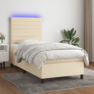 vidaXL Boxspring met matras en LED stof crèmekleurig 90x190 cm