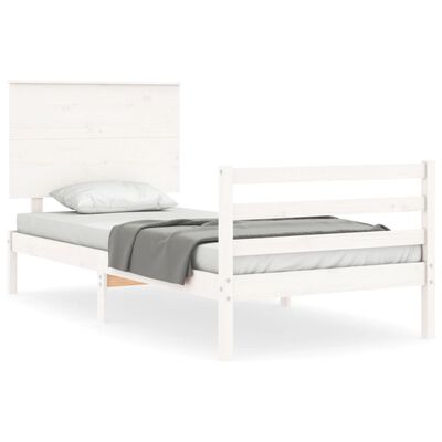 vidaXL Bedframe met hoofdbord massief hout wit 100x200 cm