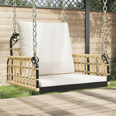 vidaXL Schommelstoel met kussens 63x58x39 cm poly rattan en staal