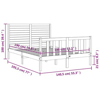 vidaXL Bedframe met hoofdbord massief hout wit